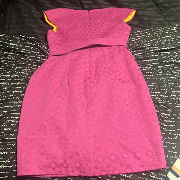 Jax size 4, Stunning pink pencil dress textured hot pink cotton with appliqué - Picture 7 of 9